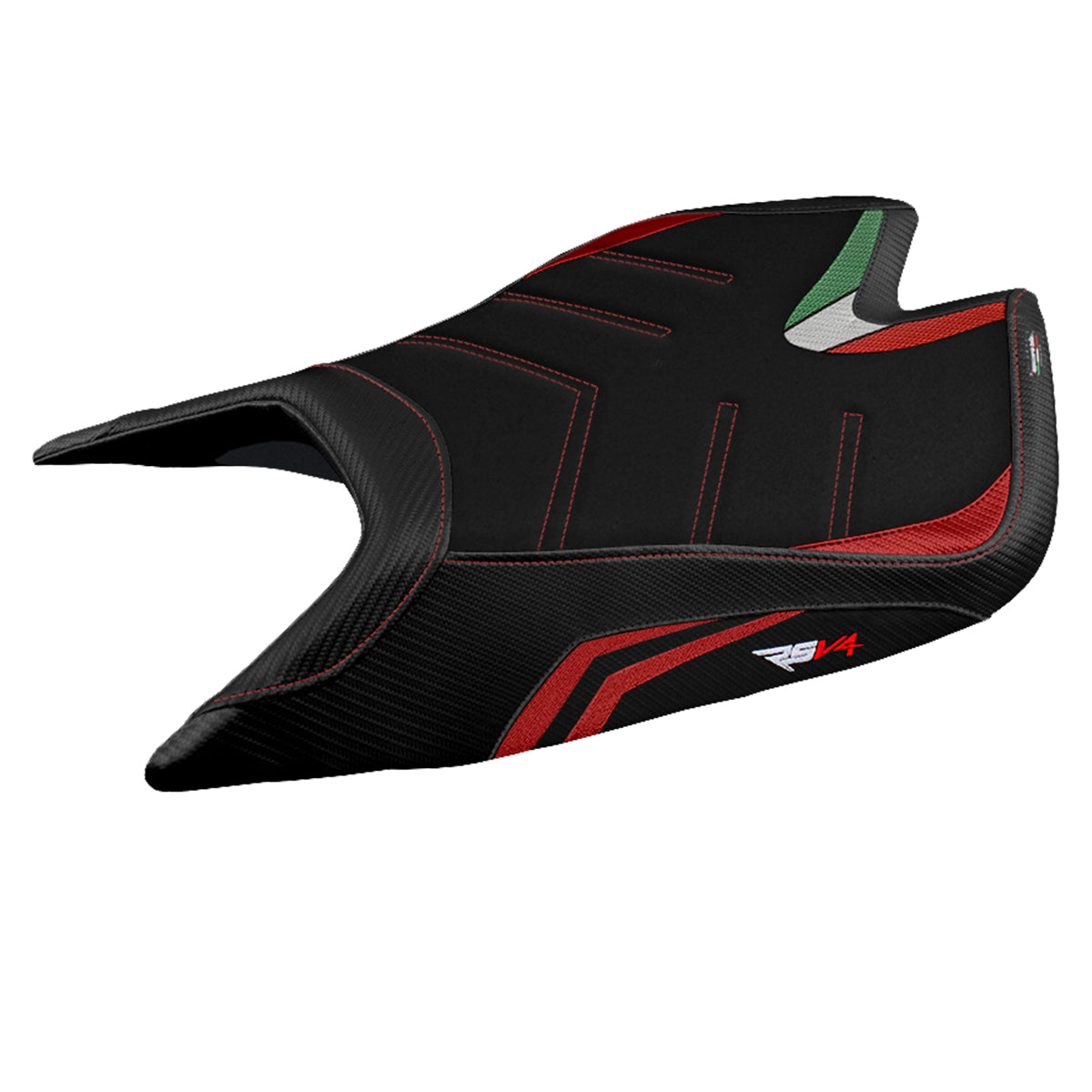 Funda de asiento Aprilia RSV4 2021-2025 Tappezzeria Italia TPZ Ultragrip en rojo y negro