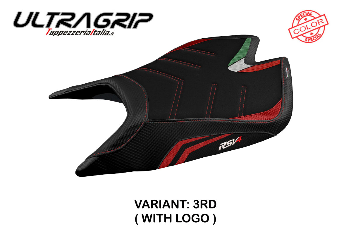 Funda de asiento Aprilia RSV4 2021-2025 Tappezzeria Italia TPZ Ultragrip en rojo y negro