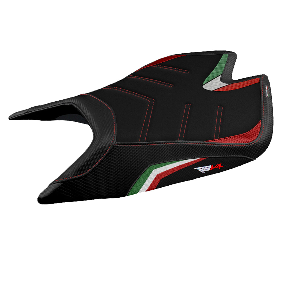Funda de asiento Aprilia RSV4 2021-2025 Tappezzeria Italia TPZ Ultragrip con bandera de Italia en negro