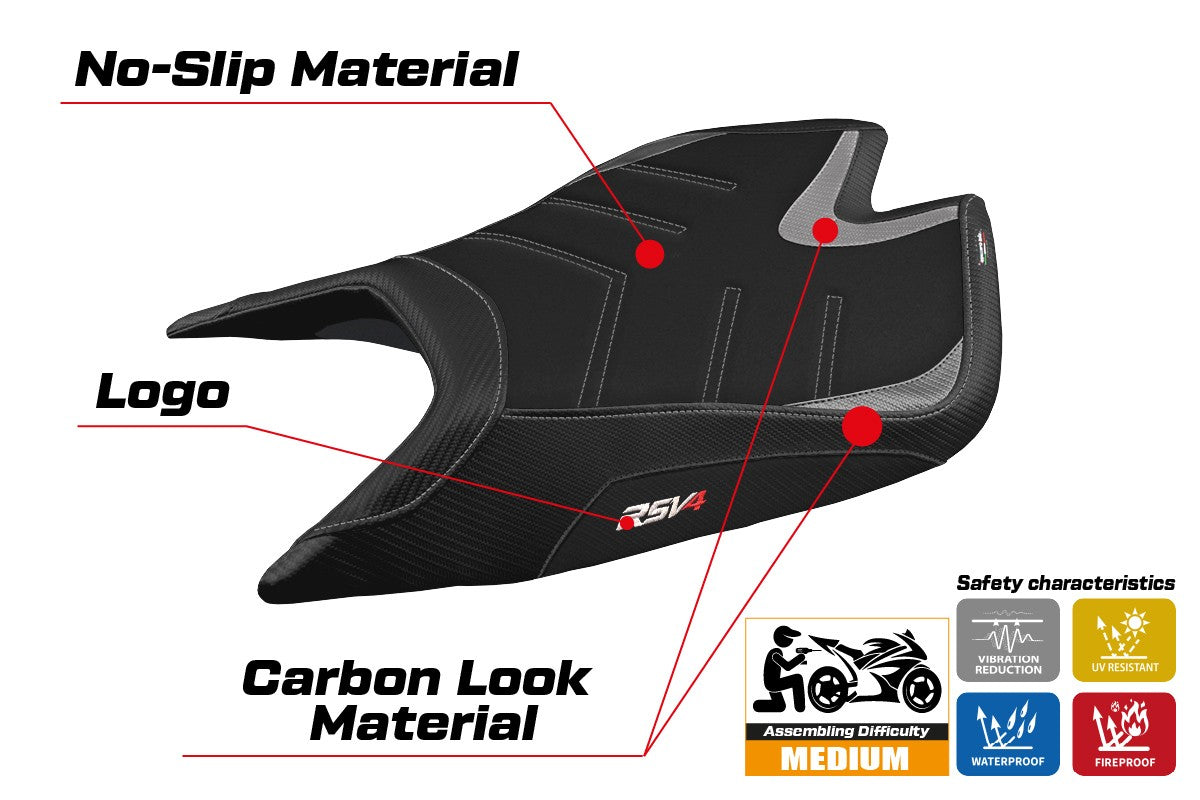 Aprilia RSV4 2021-2026 Seat Cover TPZ Italia Ultragrip Silver Blk