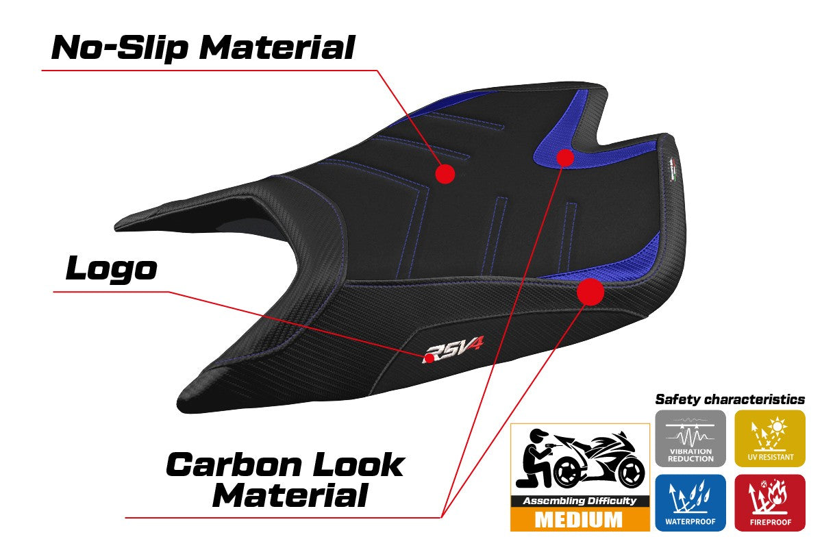 Aprilia RSV4 2021-2026 Seat Cover TPZ Italia Ultragrip Blue Black