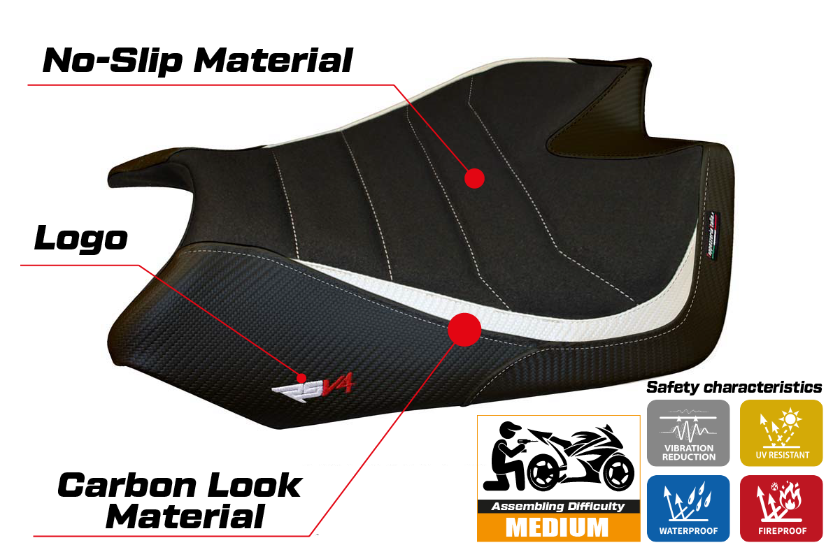 Aprilia RSV4 2009-2020 Seat Cover Tappezzeria Italia TPZ Ultragrip in White and Black