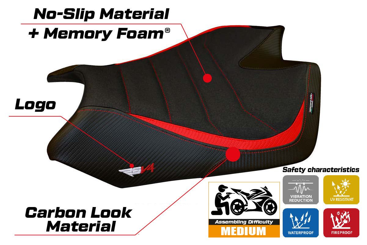 Aprilia RSV4 2009-2020 Seat Cover Tappezzeria Italia TPZ Comfort Ultragrip in Red and Black