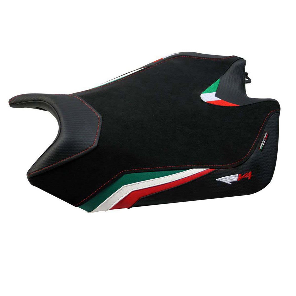 Funda de asiento Aprilia RSV4 2009-2020 Tappezzeria Italia TPZ de terciopelo con bandera de Italia negra