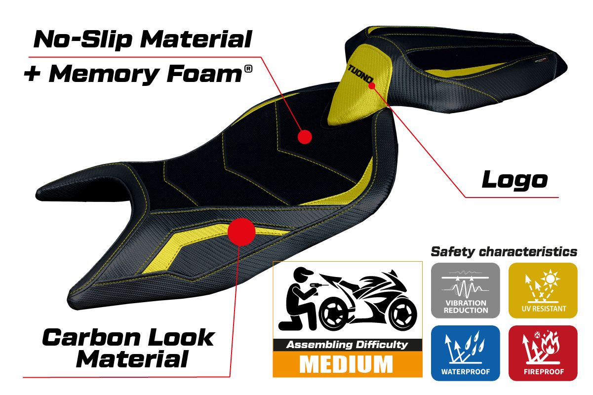 Funda de asiento Aprilia Tuono 660 2021-2024 Tappezzeria Italia TPZ Comfort en amarillo y negro