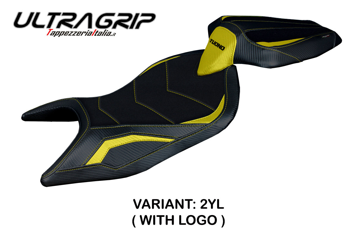 Funda de asiento Aprilia Tuono 660 2021-2024 Tappezzeria Italia TPZ Ultragrip en amarillo y negro