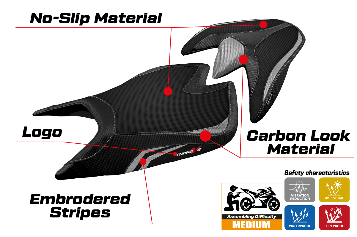 Funda de asiento Aprilia Tuono V4 2021-2025 Tappezzeria Italia TPZ en plata y negro