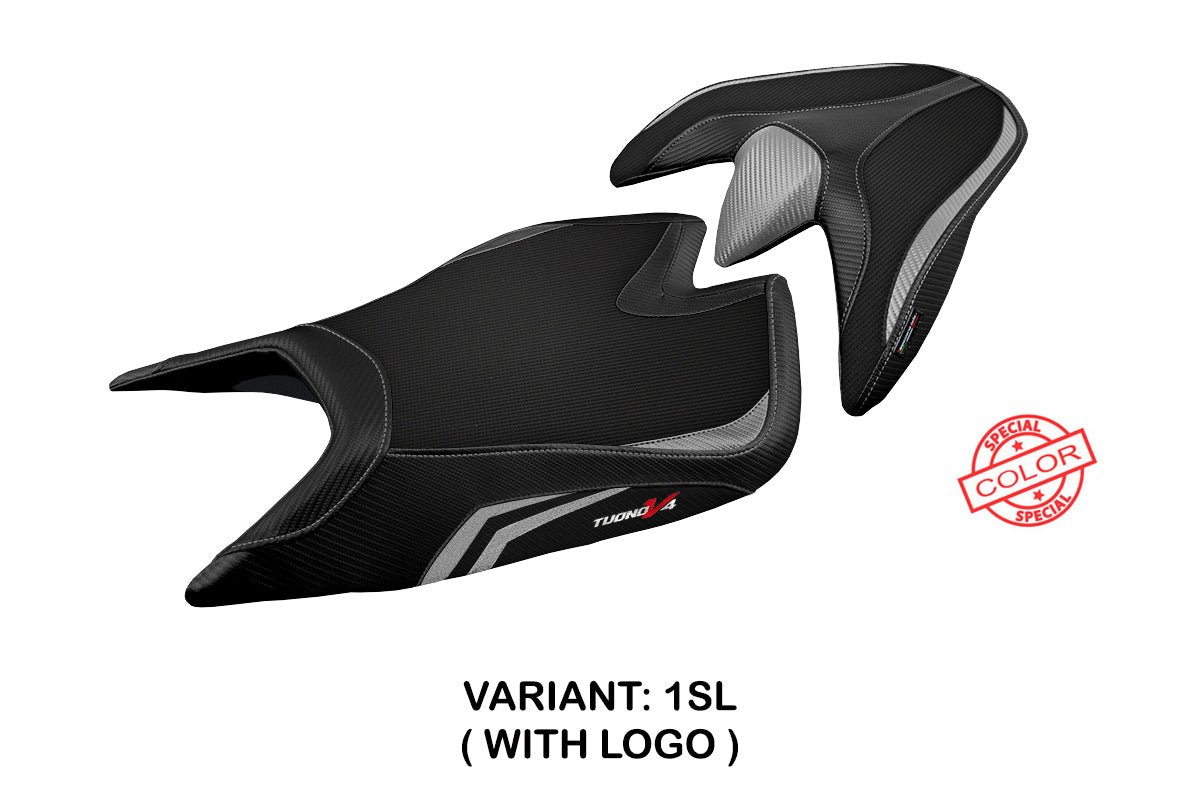 Funda de asiento Aprilia Tuono V4 2021-2025 Tappezzeria Italia TPZ en plata y negro