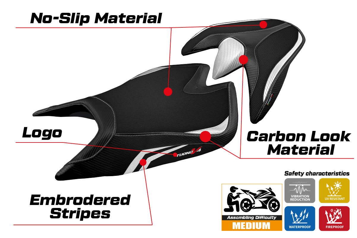 Aprilia Tuono V4 2021-2025 Seat Cover Tappezzeria Italia TPZ in White and Black