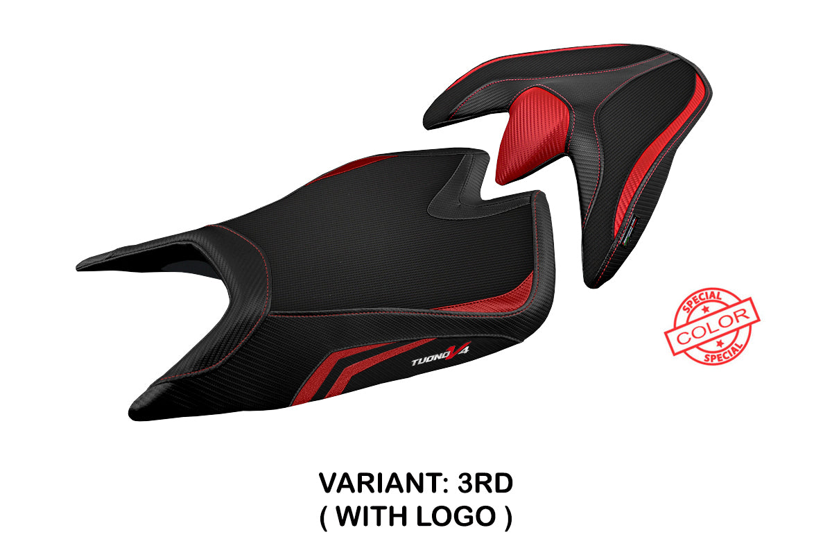 Funda de asiento Aprilia Tuono V4 2021-2025 Tappezzeria Italia TPZ en rojo y negro