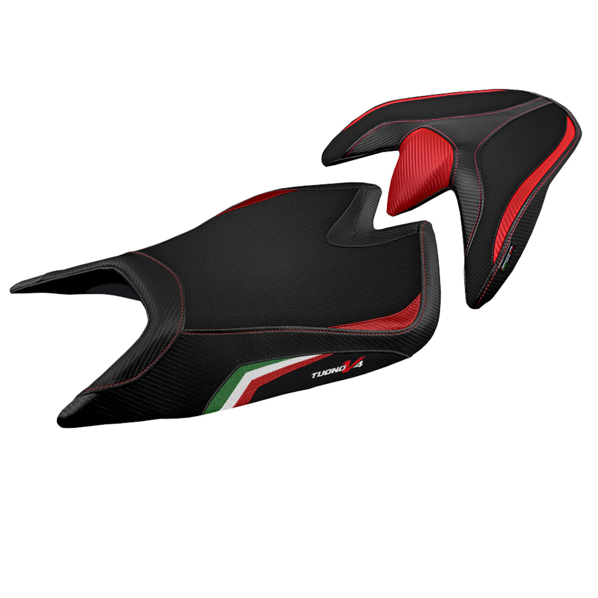 Funda de Asiento Aprilia Tuono V4 2021-2025 Tappezzeria Italia TPZ Bandera de Italia en Negro