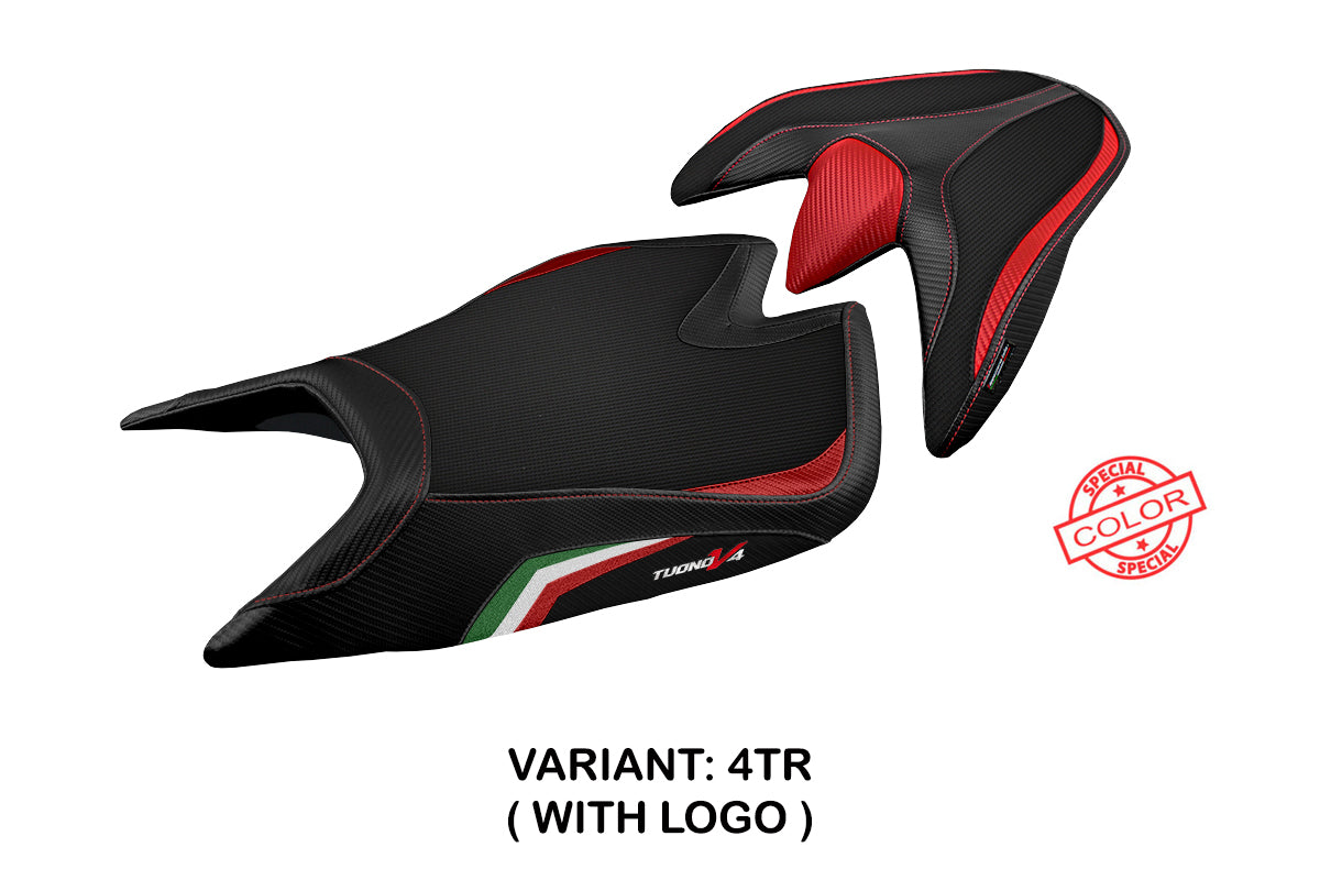 Funda de Asiento Aprilia Tuono V4 2021-2025 Tappezzeria Italia TPZ Bandera de Italia en Negro