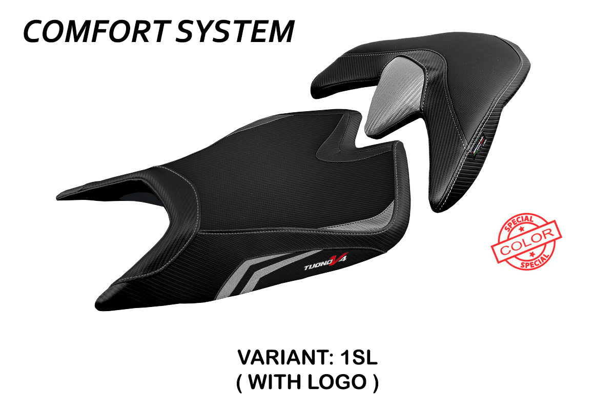 Funda de asiento Aprilia Tuono V4 2021-2025 Tappezzeria Italia TPZ Comfort en plata y negro