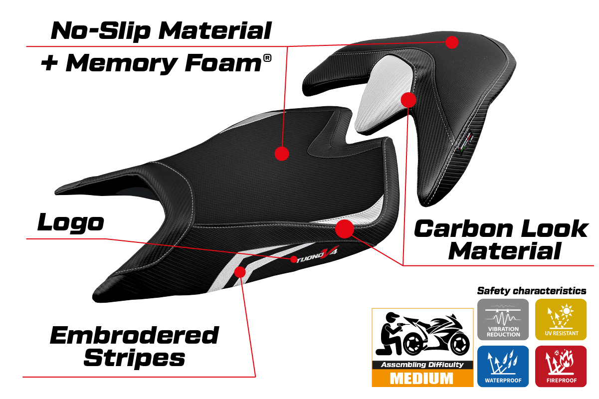 Funda de asiento Aprilia Tuono V4 2021-2025 Tappezzeria Italia TPZ Comfort en blanco y negro