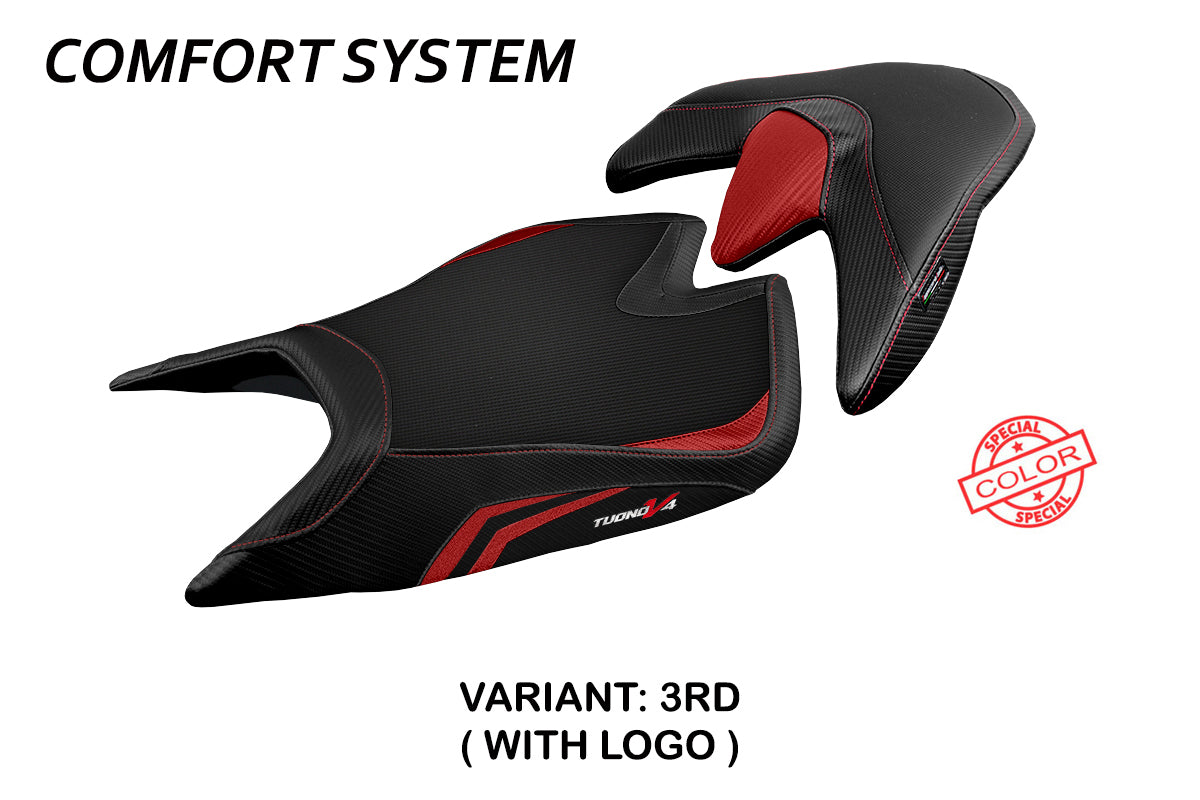 Funda de asiento Aprilia Tuono V4 2021-2025 Tappezzeria Italia TPZ Comfort en rojo y negro