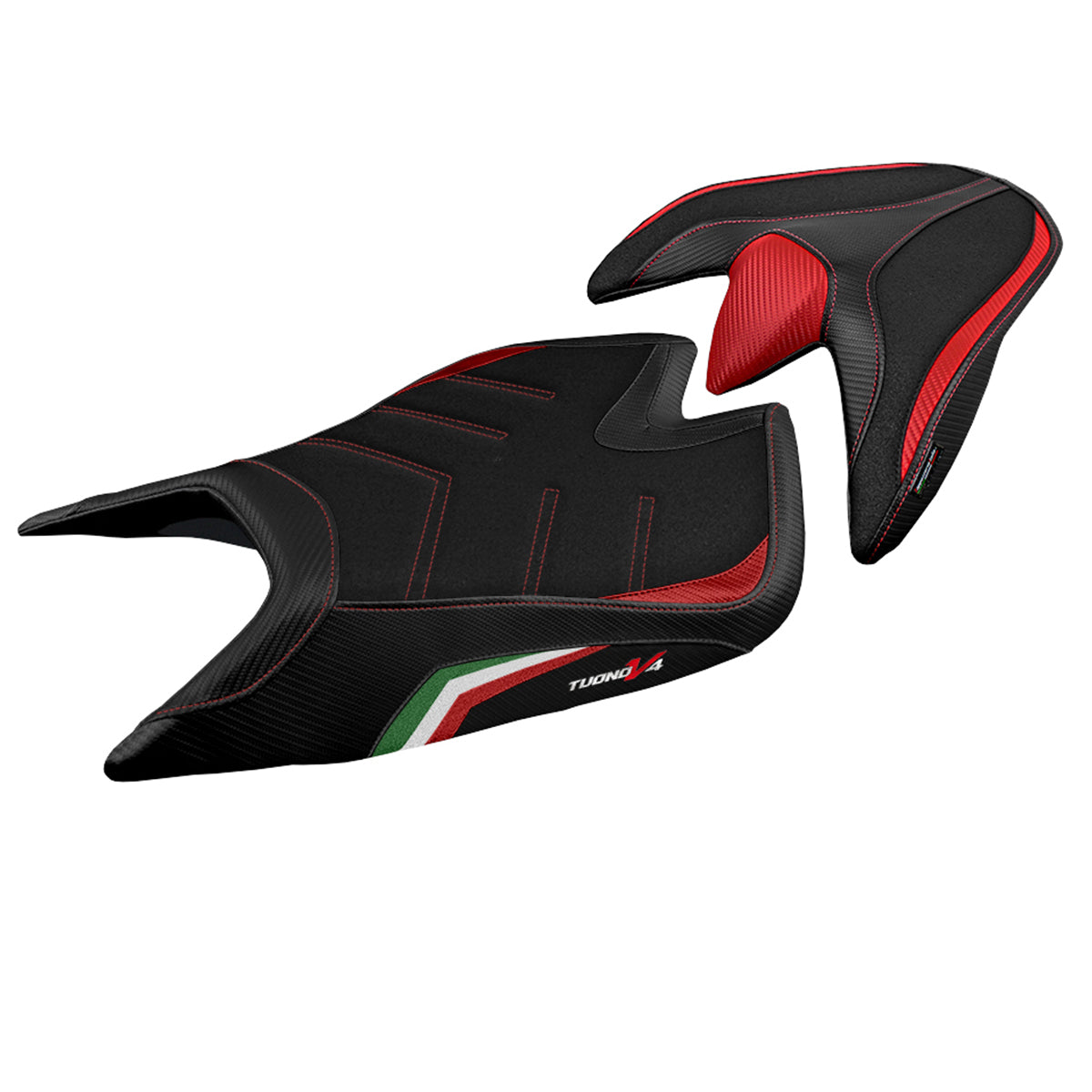 Funda de asiento Aprilia Tuono V4 2021-2025 Tappezzeria Italia TPZ Ultragrip con bandera de Italia negro