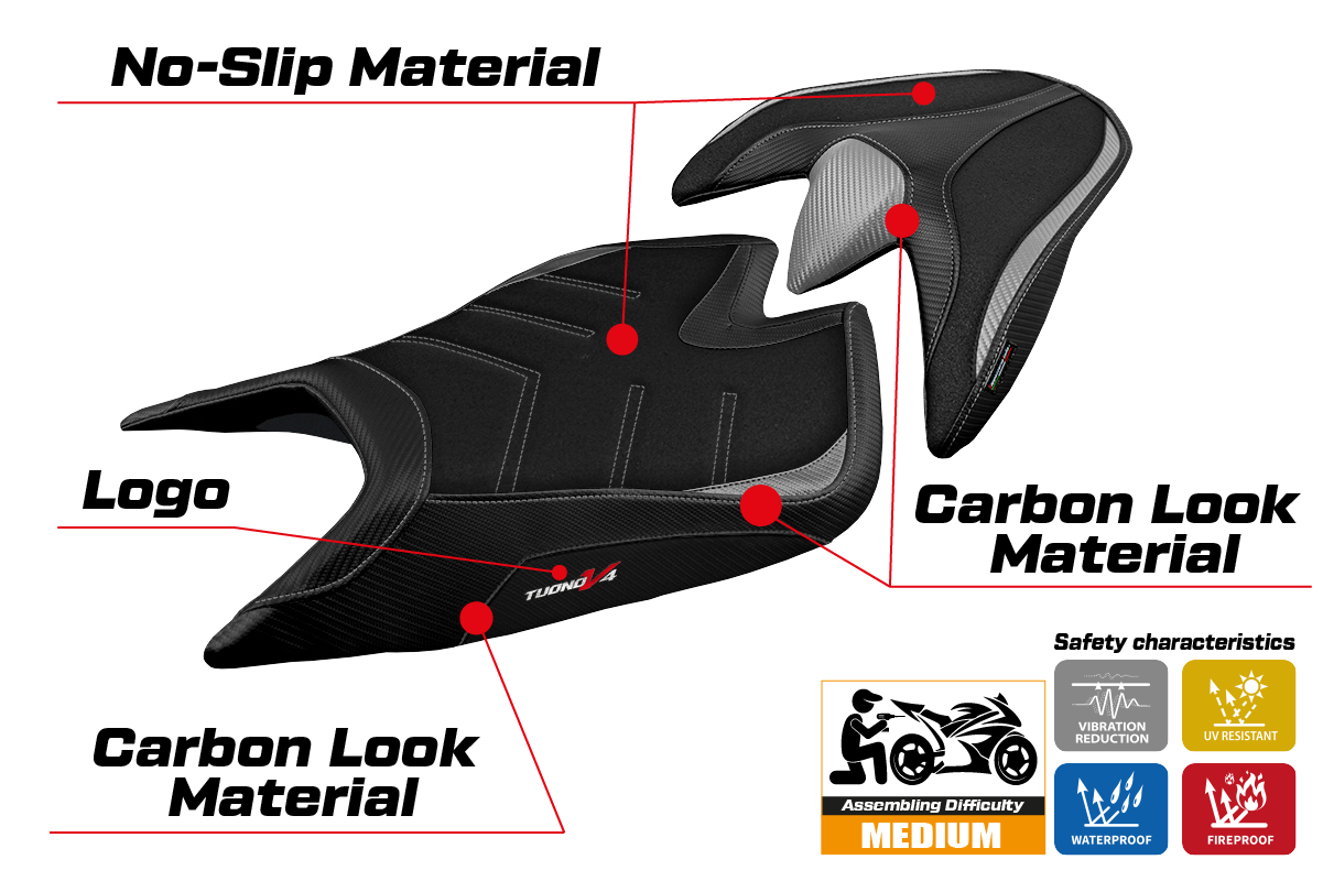 Aprilia Tuono V4 2021-2026 Seat Cover TPZ Italia Ultragrip Silver Blk