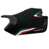 Funda de Asiento Aprilia Tuono V4 2011-2020 Tappezzeria Italia TPZ de Terciopelo Bandera de Italia Negro