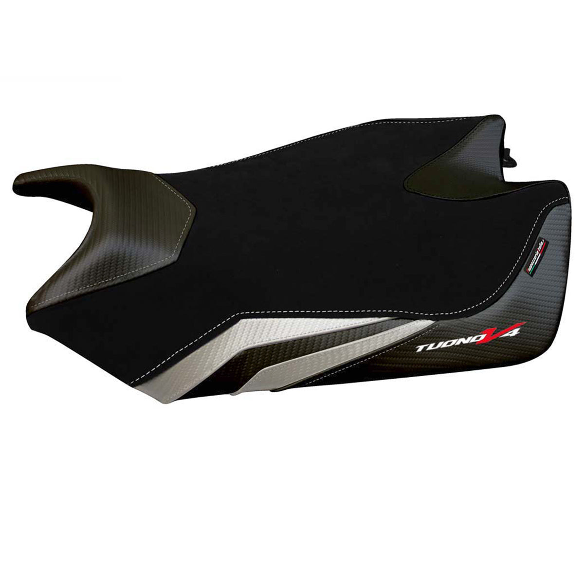 Funda de asiento Aprilia Tuono V4 2011-2020 Tappezzeria Italia TPZ en terciopelo blanco y negro