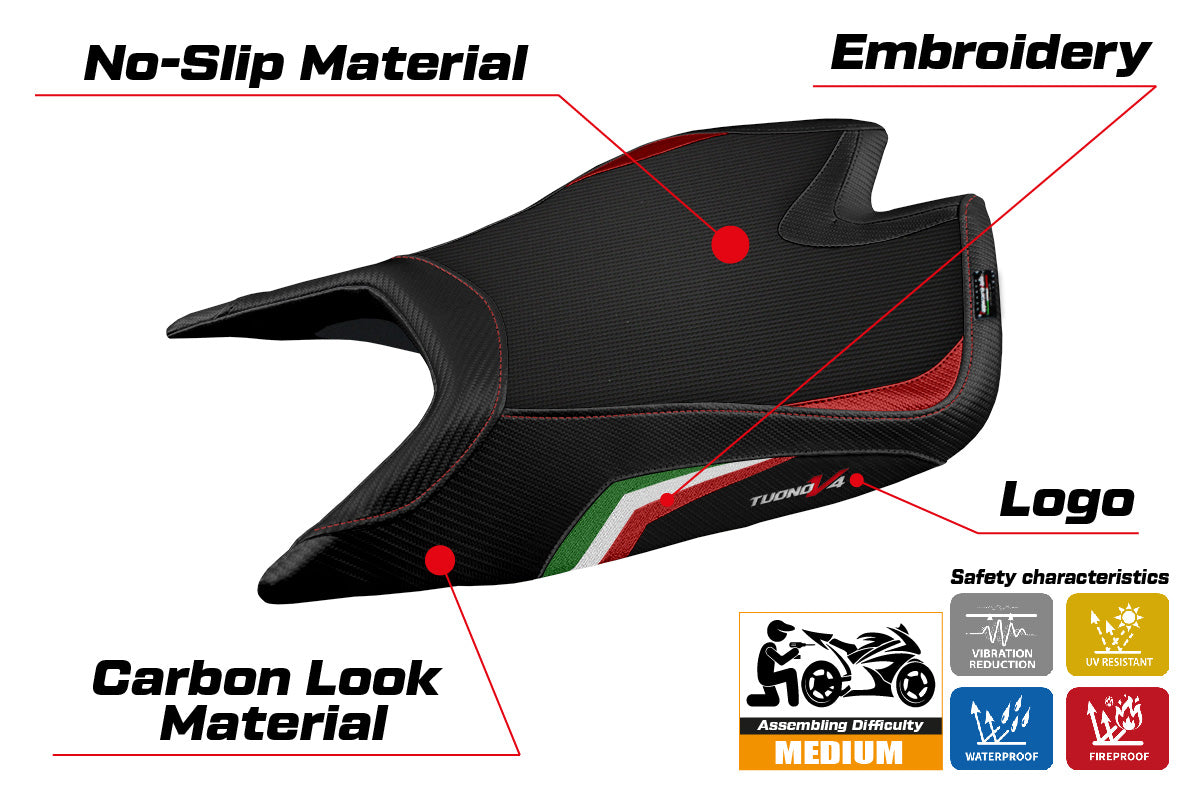 Funda Asiento Aprilia Tuono V4 Factory 2021-2025 Tappezzeria Italia TPZ Comfort in Italy Bandera