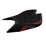 Funda de asiento Aprilia Tuono V4 Factory 2021-2025 Tappezzeria Italia TPZ Ultragrip en rojo y negro