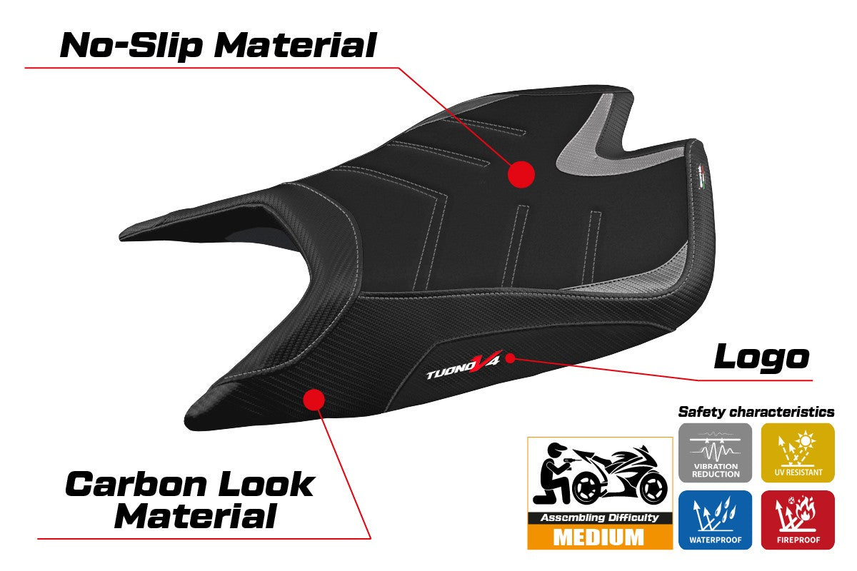 Aprilia Tuono V4 Factory 2021-2026 Seat Cover TPZ Italia Ultragrip Silver