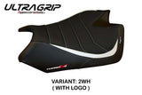 Funda de asiento Aprilia Tuono V4 2011-2020 Tappezzeria Italia TPZ Ultragrip en blanco y negro