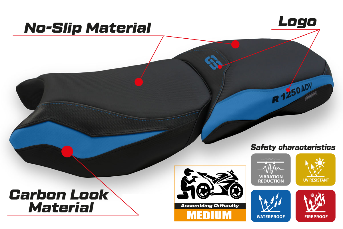 BMW R1250GS Adventure 2019-2024 Seat Cover Tappezzeria Italia TPZ in Black and Blue