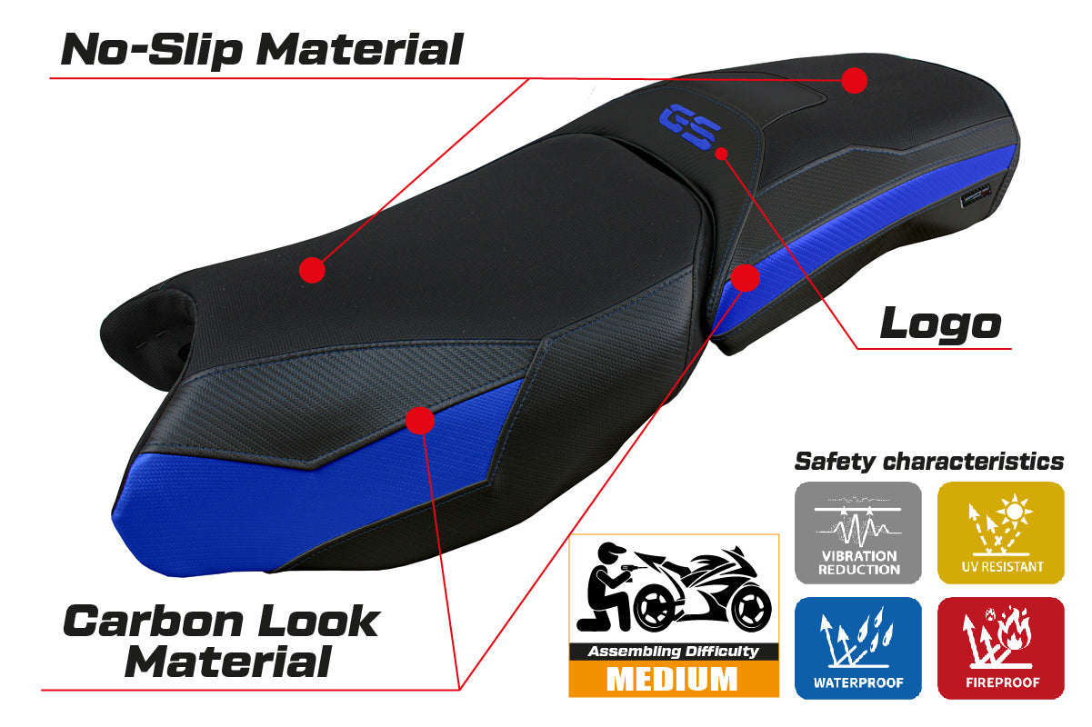 Funda de asiento para BMW R1250GS Adventure 2019-2024 Tappezzeria Italia TPZ en azul y negro