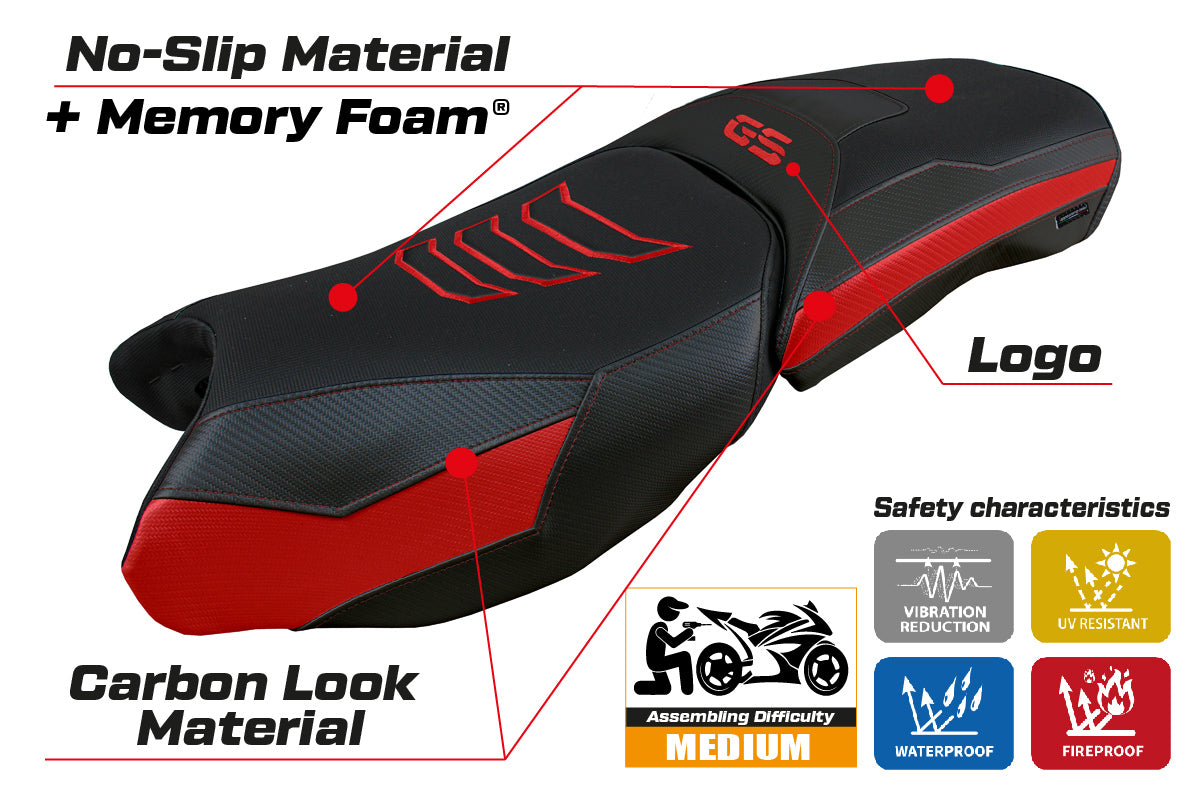 BMW R1250GS Adventure 2019-2024 Seat Cover Tappezzeria Italia TPZ Comfort in Red and Black