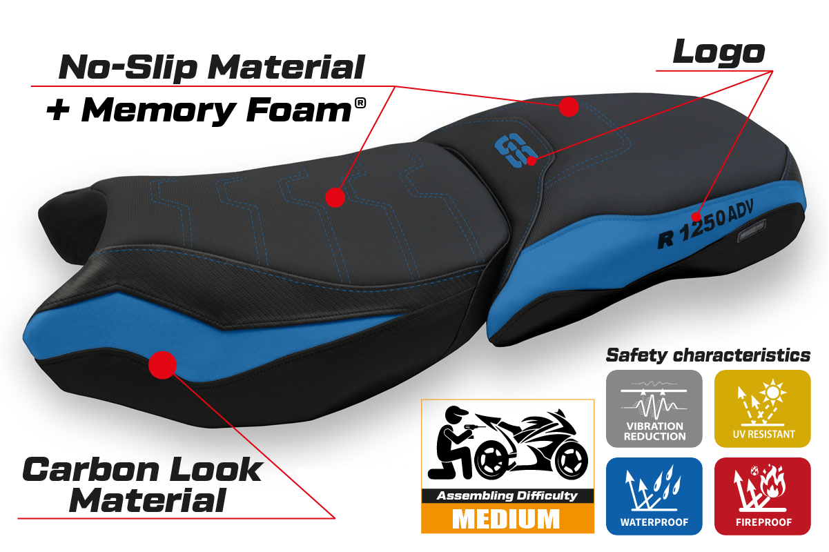 BMW R1250GS Adventure 2019-2024 Seat Cover Tappezzeria Italia TPZ Comfort in Black and Blue