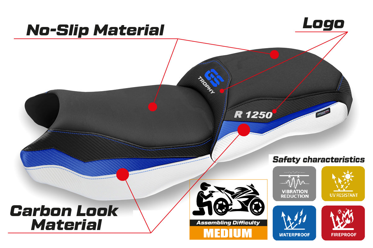 BMW R1250GS 2019-2023 Seat Cover Tappezzeria Italia TPZ in Blue and White Trophy