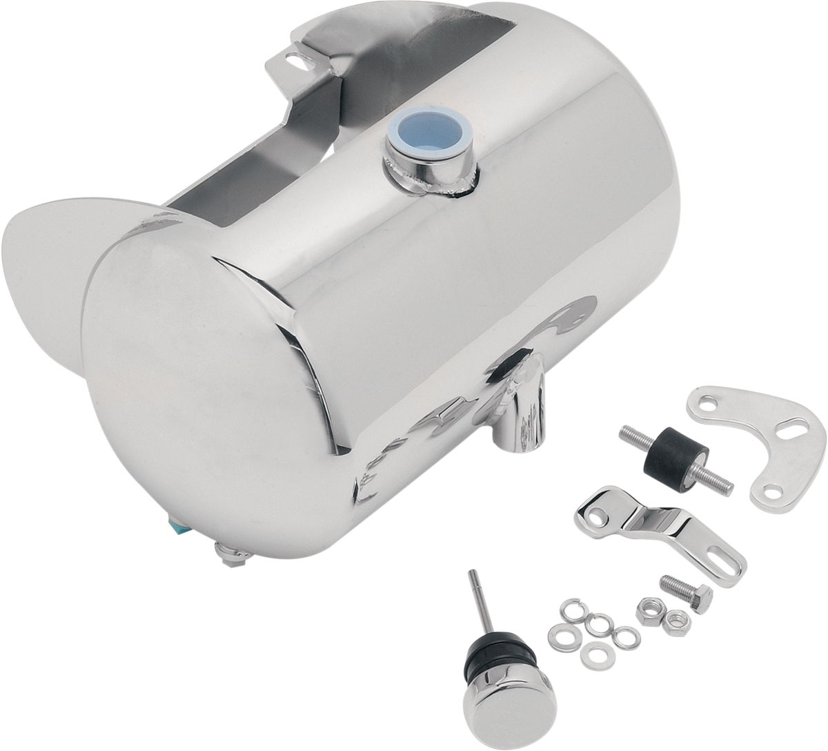 DRAG SPECIALTIES Tanque de aceite de llenado central abovedado, conexiones de 1/8", drenaje de 1/4" 241306