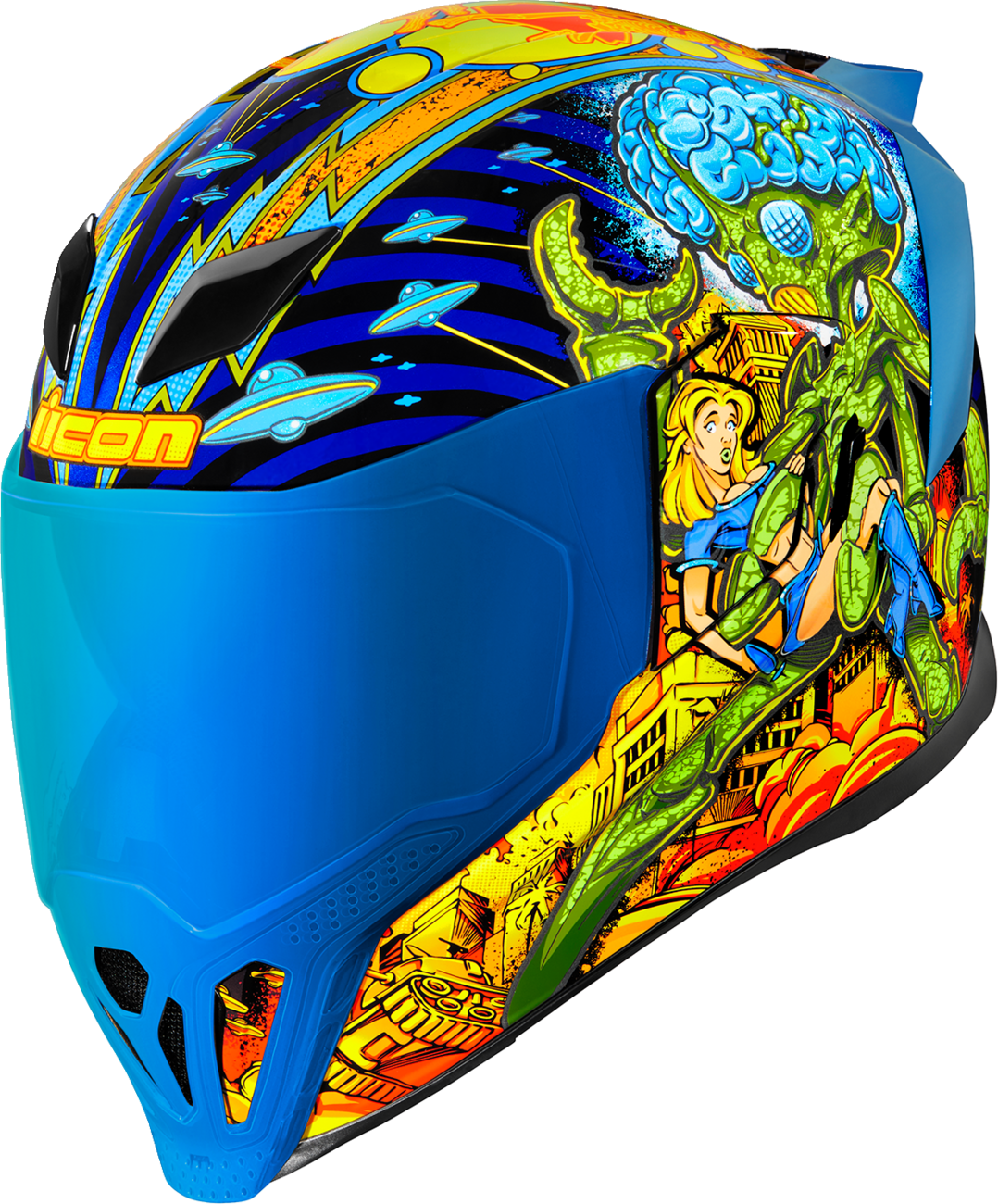 blue mini motorcycle helmet ICON Airflite™ Motorcycle Helmet - Bugoid Blitz - Blue