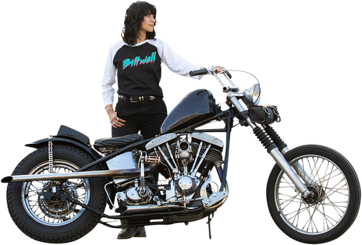 Camiseta raglán BILTWELL 1985 para mujer - Negro/Blanco - Talla pequeña 8144-060-002 