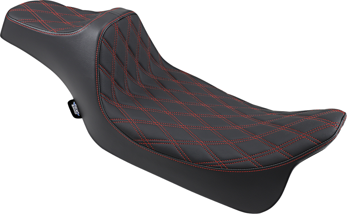 Asiento Predator III de DRAG SPECIALTIES - Extendido - Doble diamante - Costuras rojas - FL '08-'22 0801-1262
