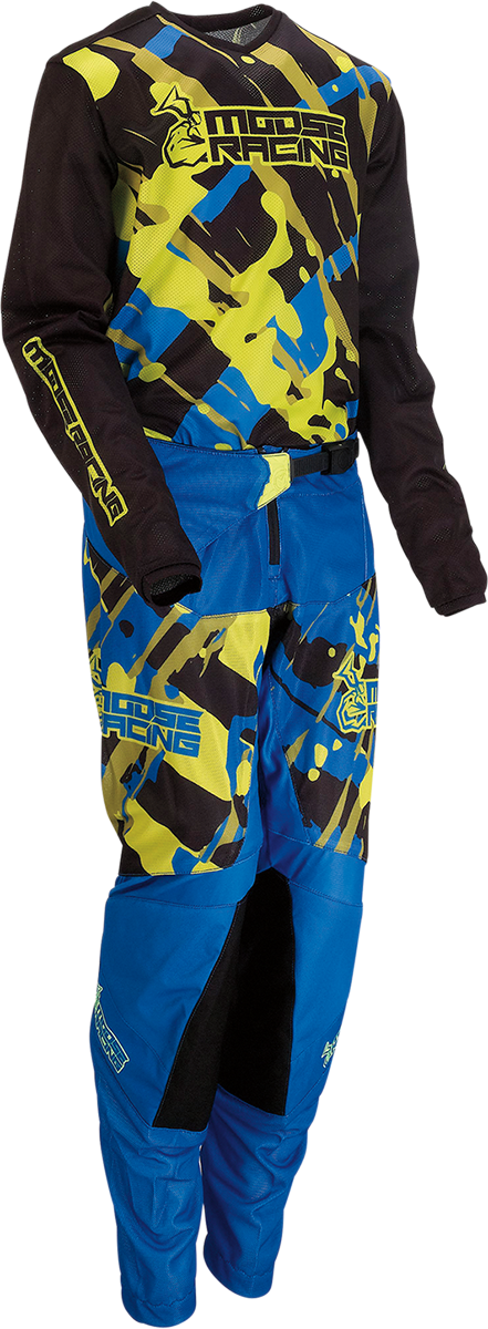 Camiseta de malla Agroid para jóvenes de MOOSE RACING - Negra/Azul/Alta visibilidad - Grande 2912-2167 