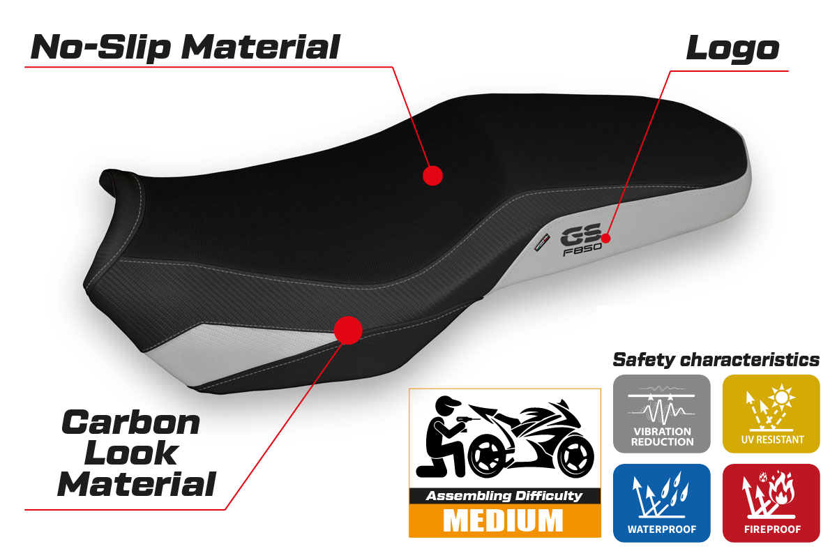 BMW F850GS Adventure 2019-2024 Seat Cover Tappezzeria Italia TPZ in Silver and Black