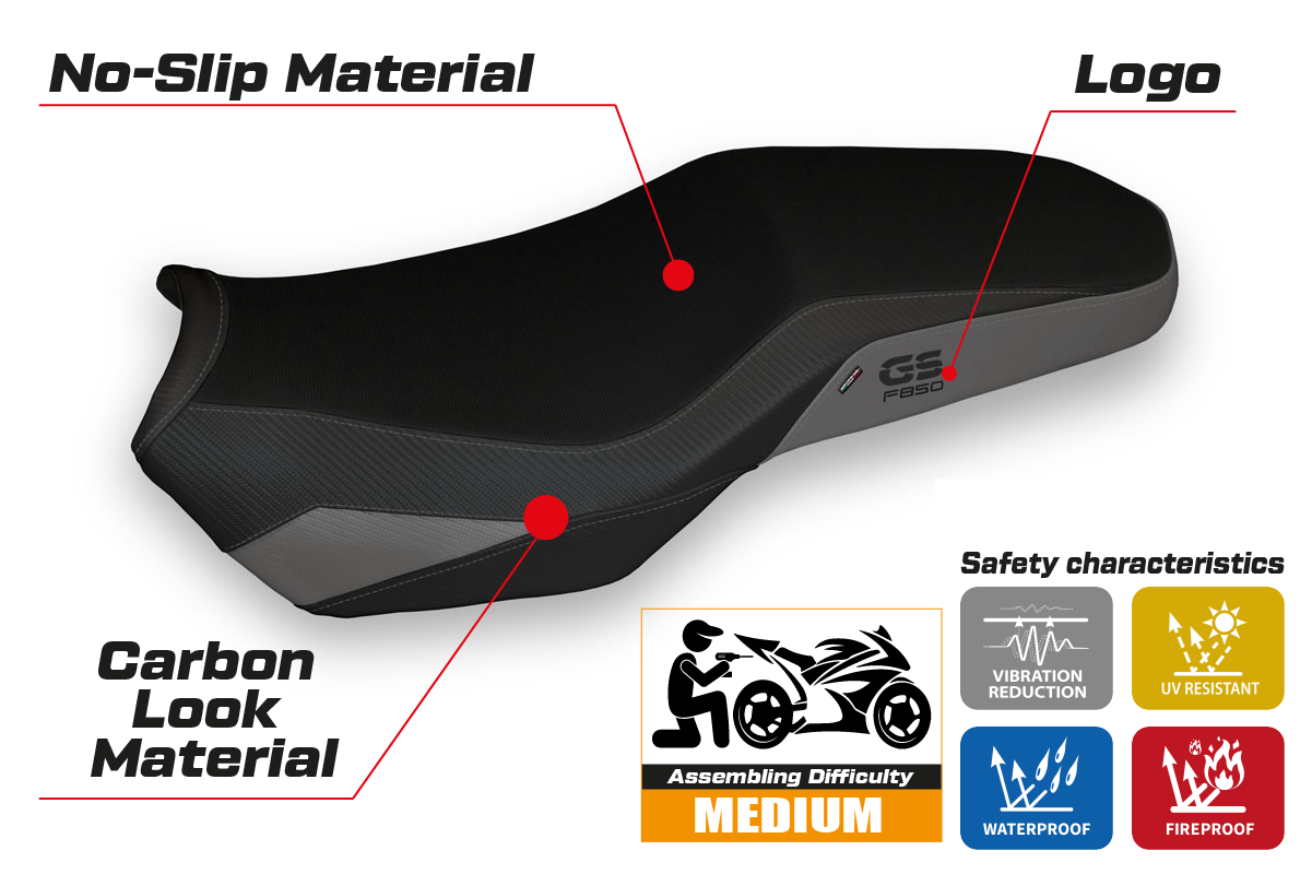 BMW F850GS Adventure 2019-2024 Seat Cover Tappezzeria Italia TPZ in Grey and Black
