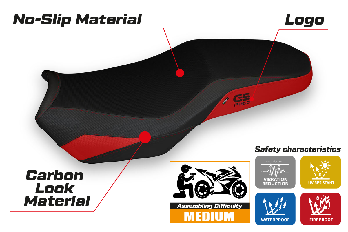 BMW F850GS 2018-2025 Seat Cover Tappezzeria Italia TPZ in Red and Black