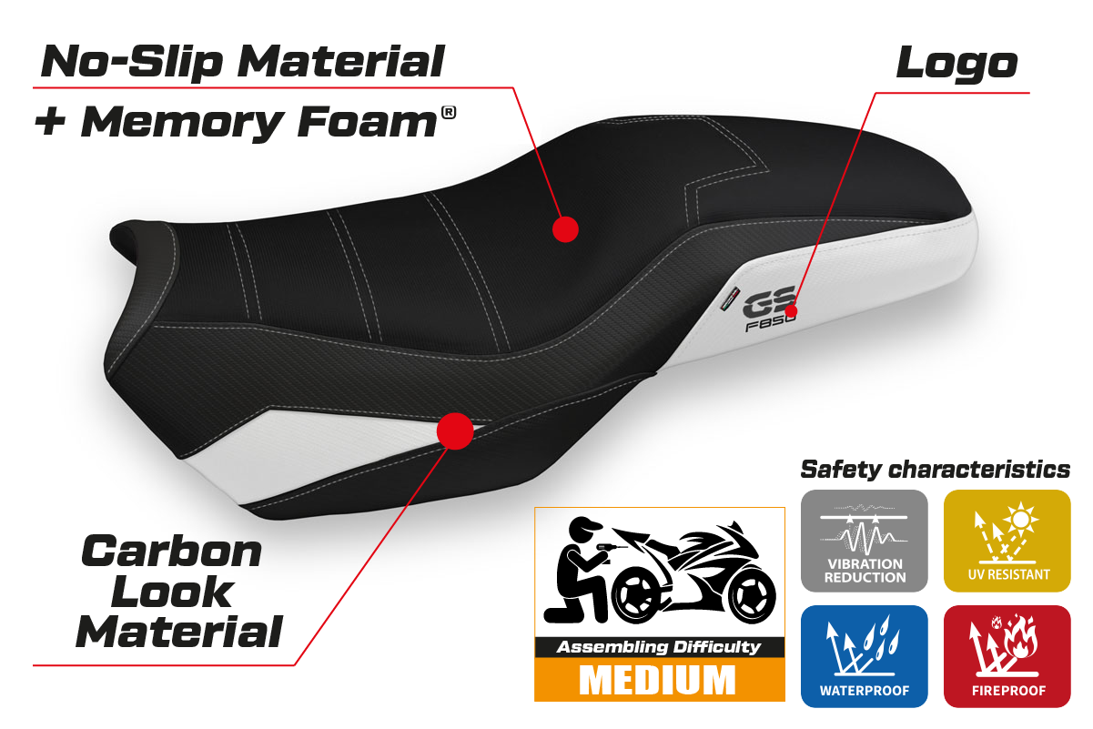 BMW F850GS 2018-2025 Seat Cover Tappezzeria Italia TPZ Comfort in White and Black