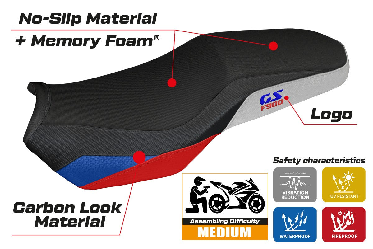 BMW F900GS Adventure 2025-2026 Seat Cover TPZ Italia Heated Comfort Red Blue Silver