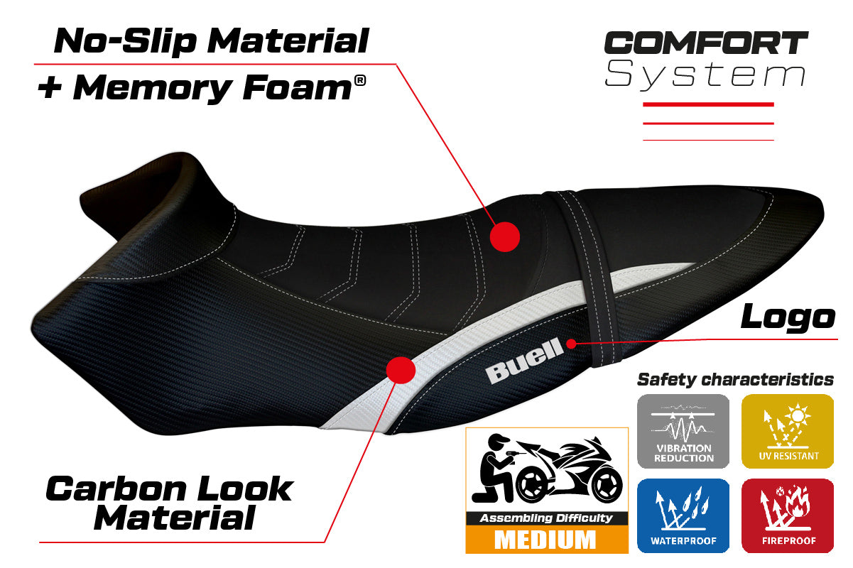 Funda de asiento para Buell XB12S XB12SX 2019-2021 Tappezzeria Italia TPZ Comfort en blanco y negro