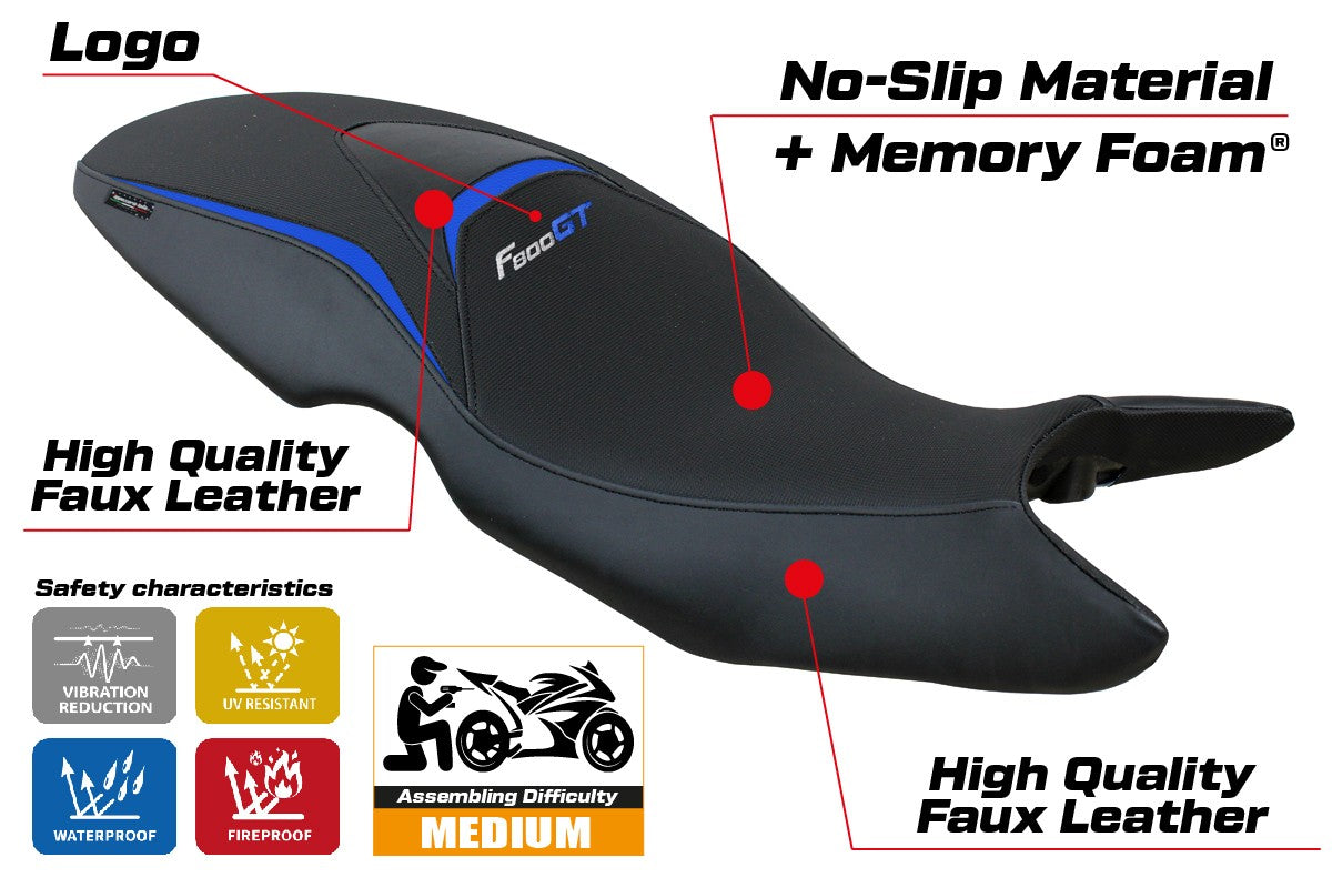 Funda de asiento BMW F800GT 2012 2013 2014 2015 2016 Tappezzeria Italia TPZ Comfort Azul Negro