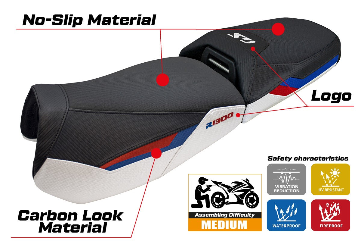 Funda de asiento BMW R1300GS Adventure 2024-2025 Tappezzeria Italia TPZ Blanco Rojo Azul Negro