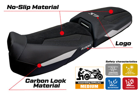 BMW R1300GS Adventure 2024 2025 Seat Cover Tappezzeria Ultragrip Black Silver