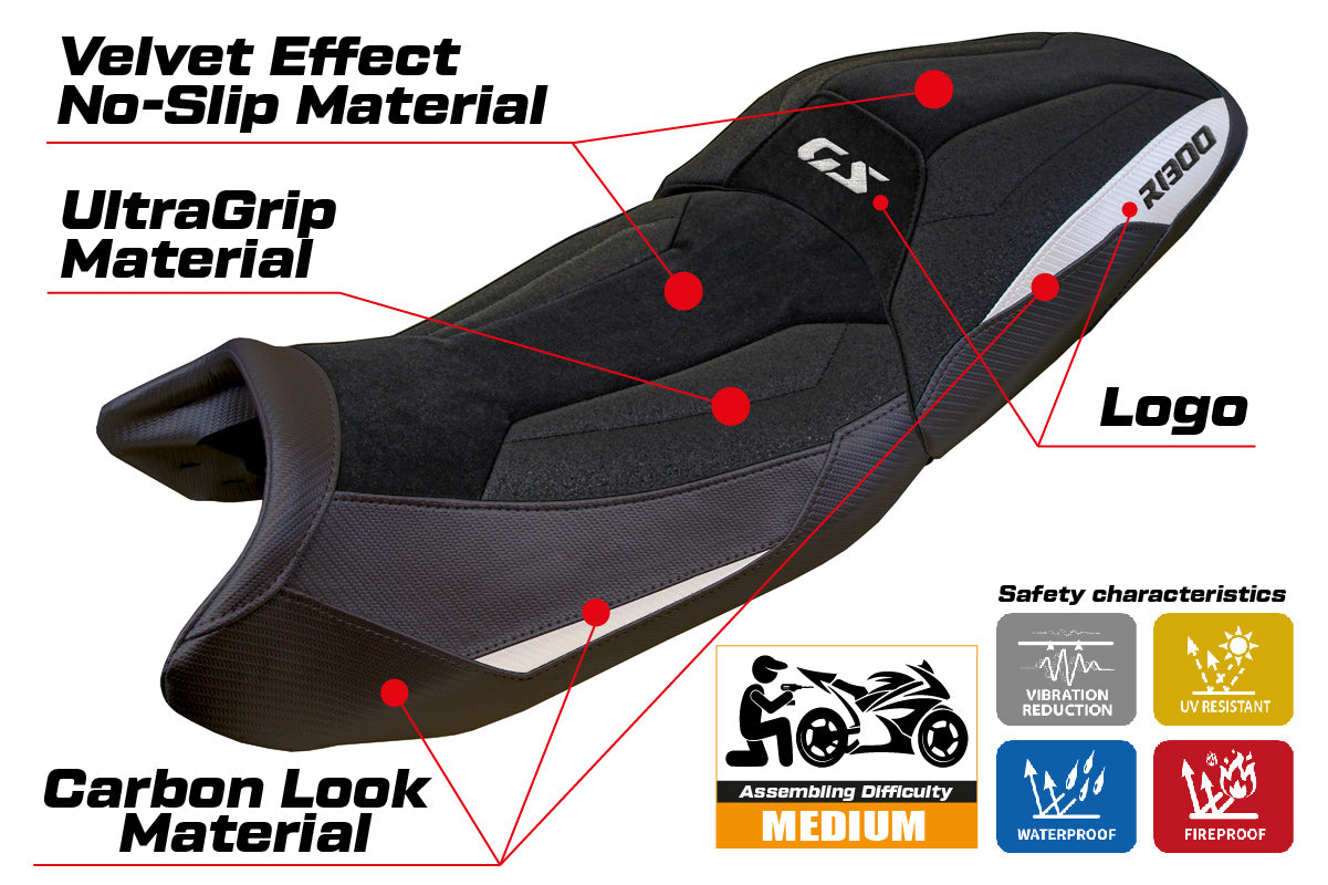 BMW R1300GS 2023-2026 Touring Seat Cover Tappezzeria Italia TPZ Ultragrip in White and Black