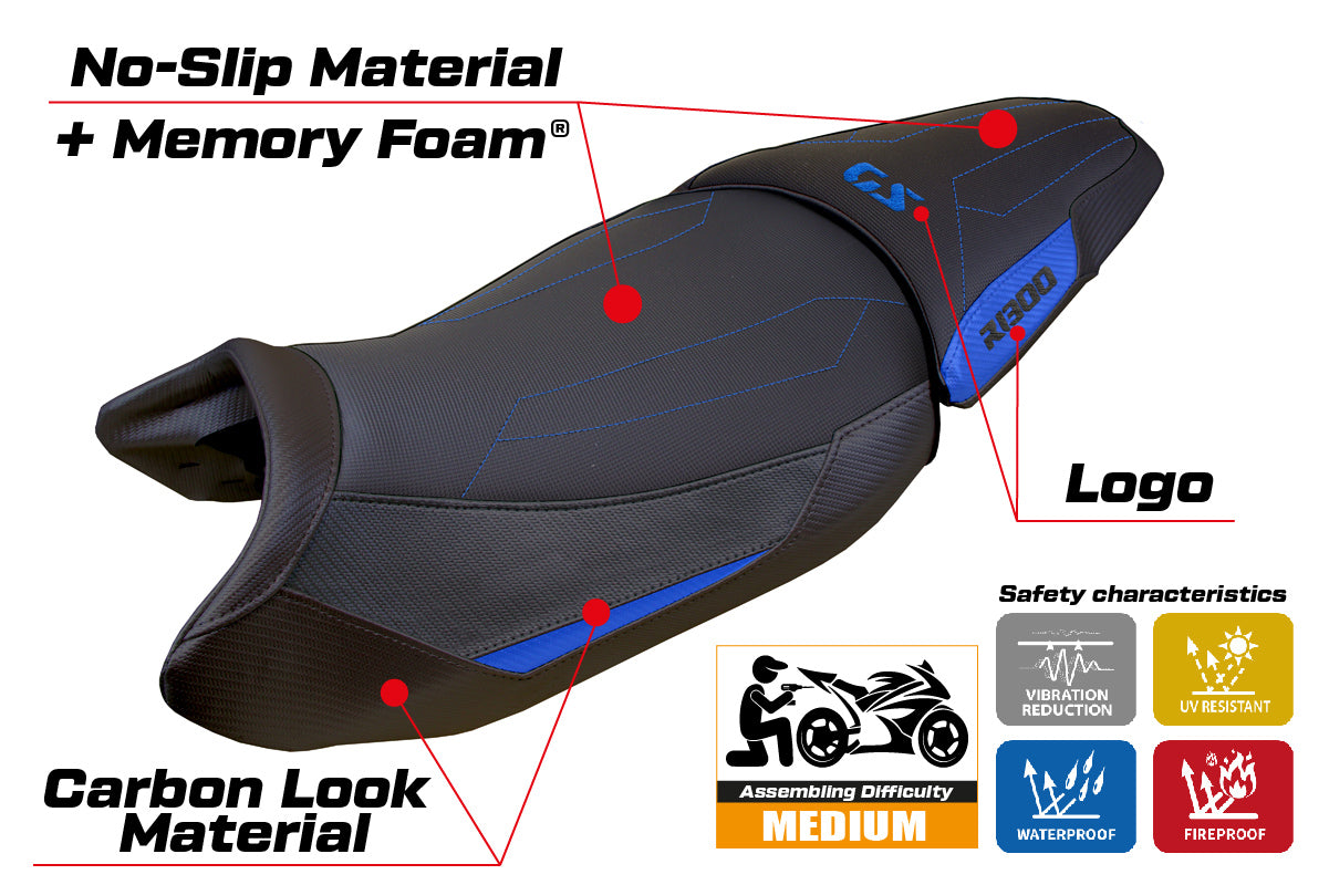 Funda de asiento estándar para BMW R1300GS 2023-2025 Tappezzeria Italia TPZ Comfort en azul y negro