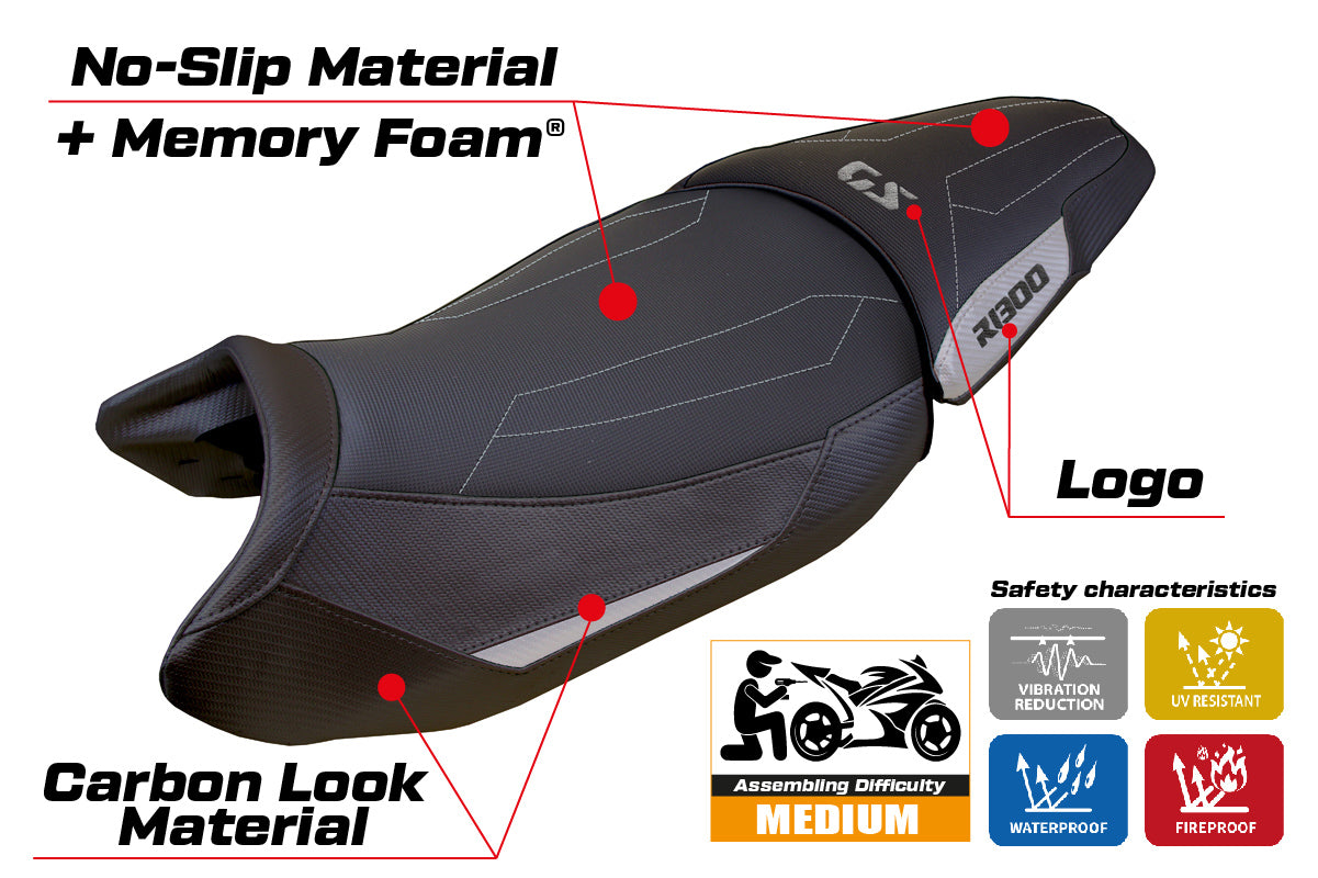 BMW R1300GS 2023-2025 Standard Seat Cover Tappezzeria Italia TPZ Comfort in Silver and Black