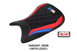 Funda de asiento BMW M1000RR 2021-2022 Tappezzeria Italia TPZ en terciopelo rojo, azul y negro
